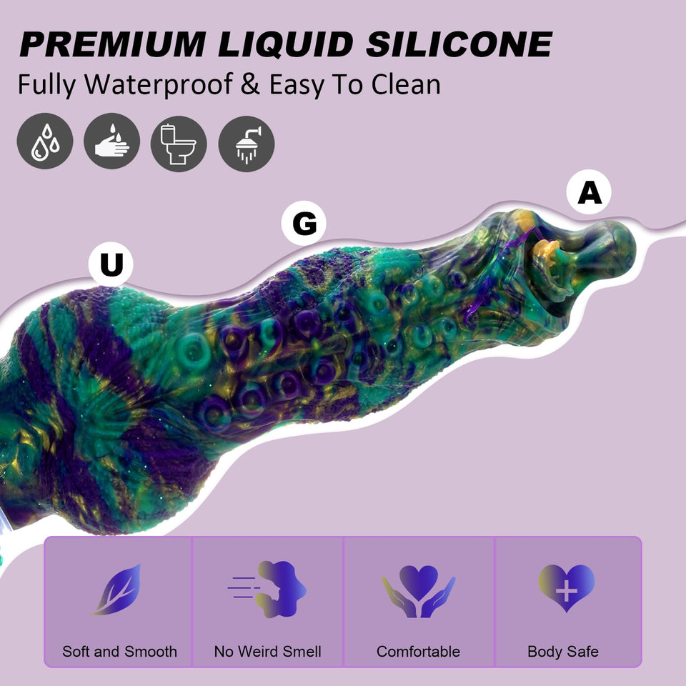 10.24 '' Squirting Monster Dildo Fantasy Ejaculating Dog Knot Penis,Silicone Realistic Tentacle Dildo Dragon Cock W/Enema Bulb,T