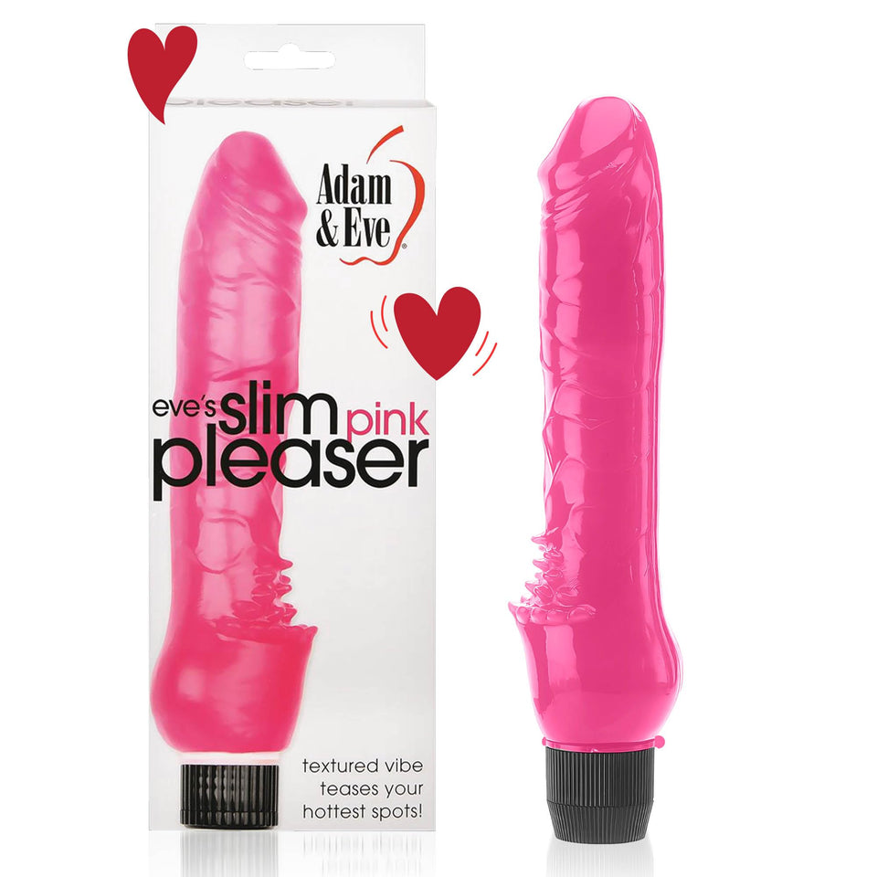 Adam and Eve Slim Pink Pleaser Vibrator Dildo, Realistic Battery Operated Thrusting Stimulator, Insertable Female Sex Toy, Water