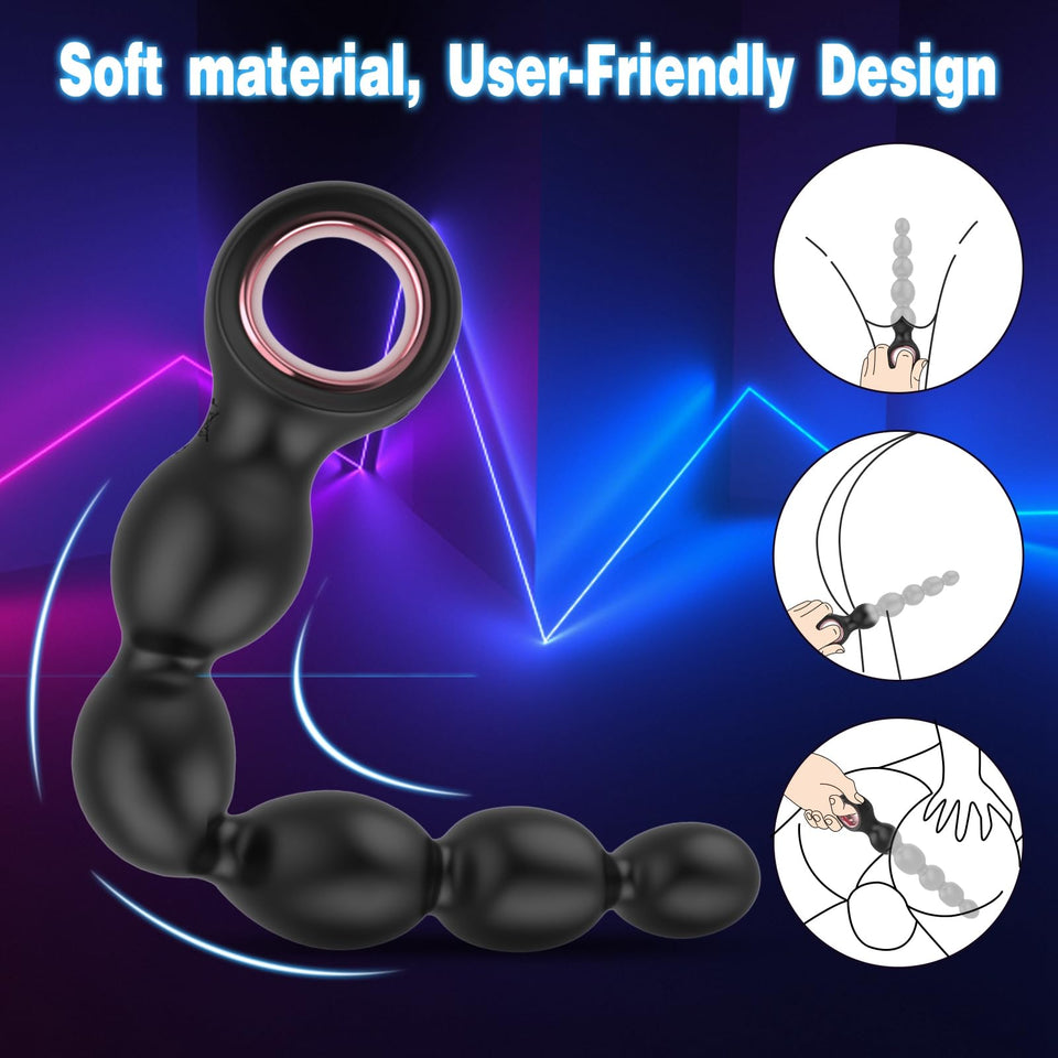 Vibrating Anal Beads Butt Plug, Anal Sex Toys with Pull Ring Design Adult Toys Prostate Massager with 2 Powerful Motors & 10 Vib