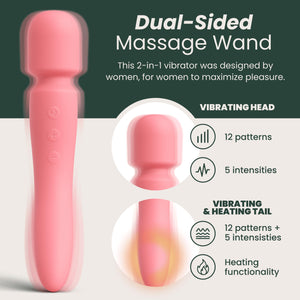 Quinn Wellness Adult Sex Toy Groove - Dual-Sided Heating Vibrator Wand - 12 Modes & 5 Speeds on Head & Tail - G-Spot & Clitoral