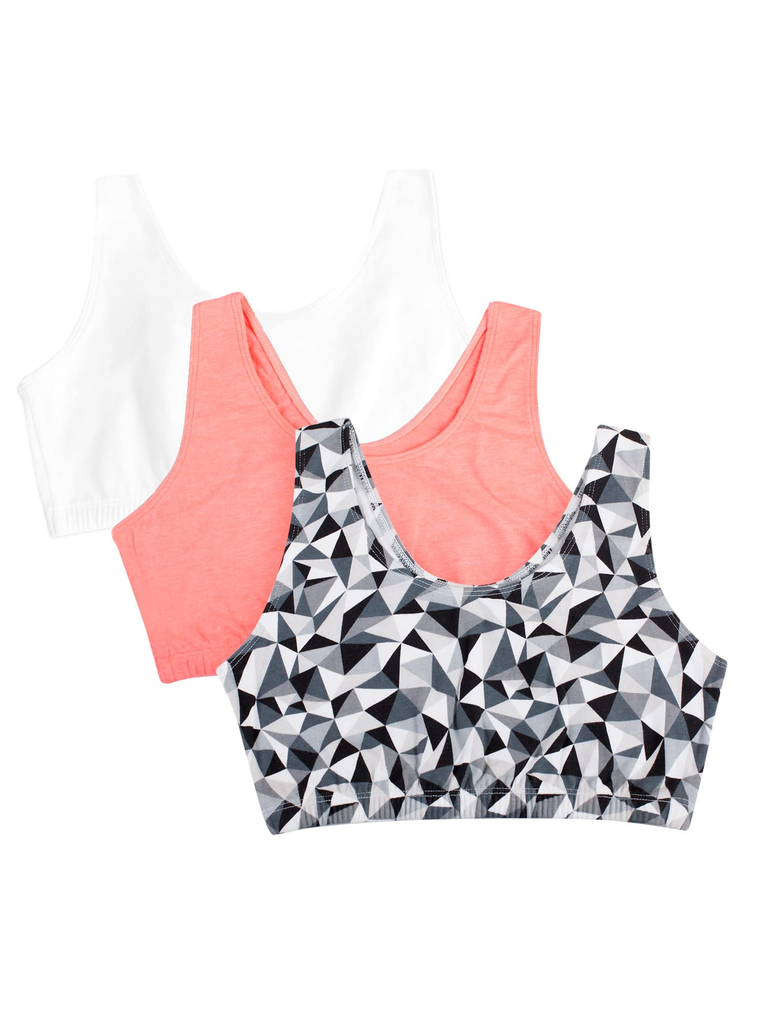 Fruit of the Loom Womens Built Up Tank Style Sports Bra Fashion Colors, Kaleidoscope/White/Punchy Peach, 40