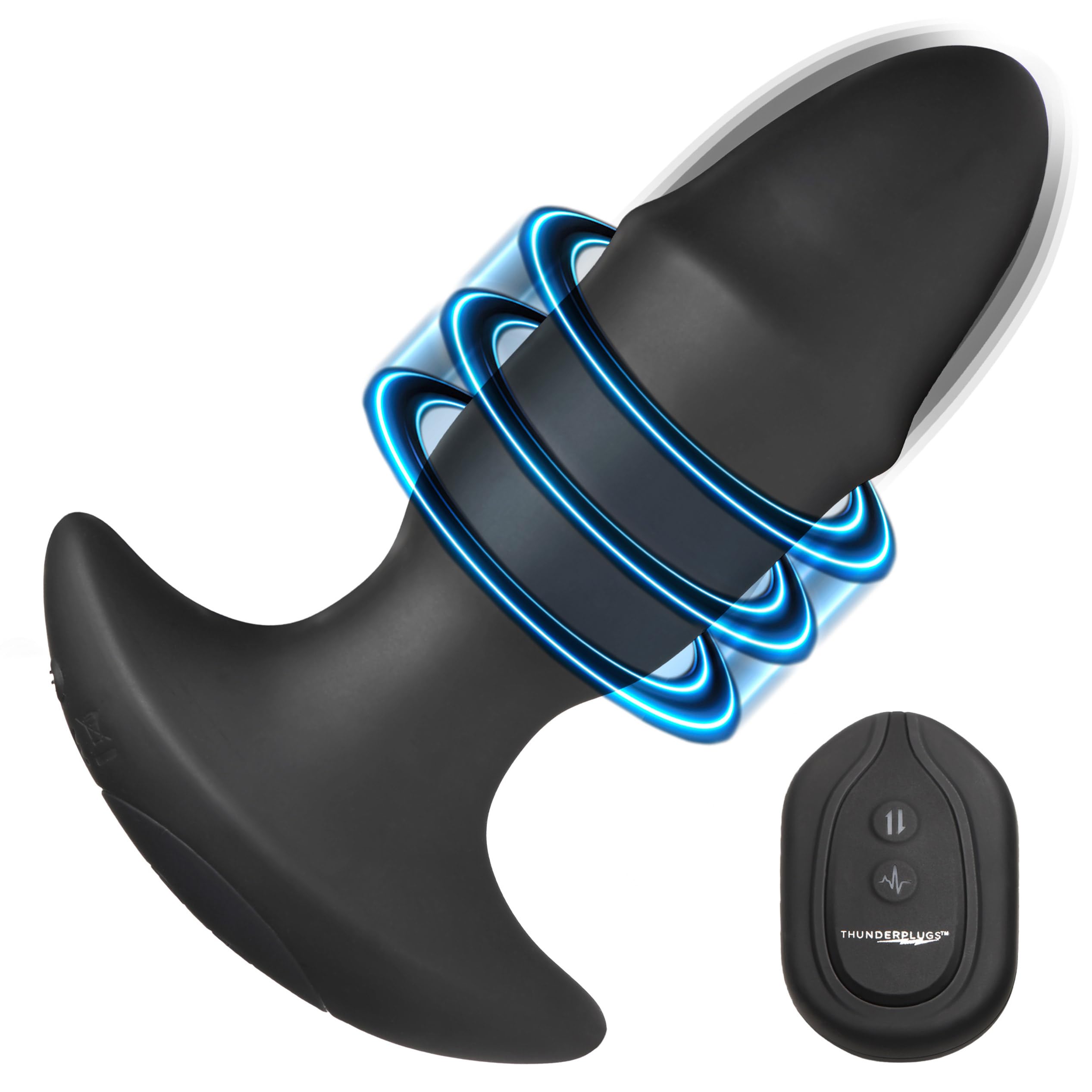 THUNDERPLUGS Sliding Ring Silicone Missile Plug with Remote for Women, Men & Couples. Sliding Feature, Rumbling Vibration, Splas