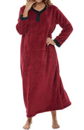 Alexander Del Rossa Womens Plush Fleece Lounge Nightgown, Long Warm Kaftan Gown with Pockets for Burgundy XL (A0158BRGXL)