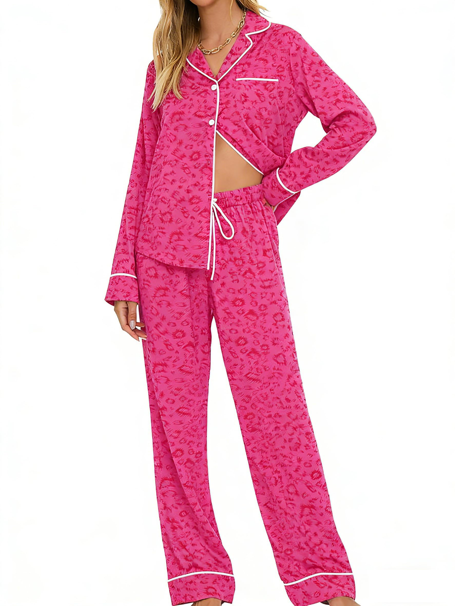 SWOMOG Womens Pajamas Set Long Sleeve Sleepwear Button Down Nightwear Soft Cotton Pj Lounge Sets
