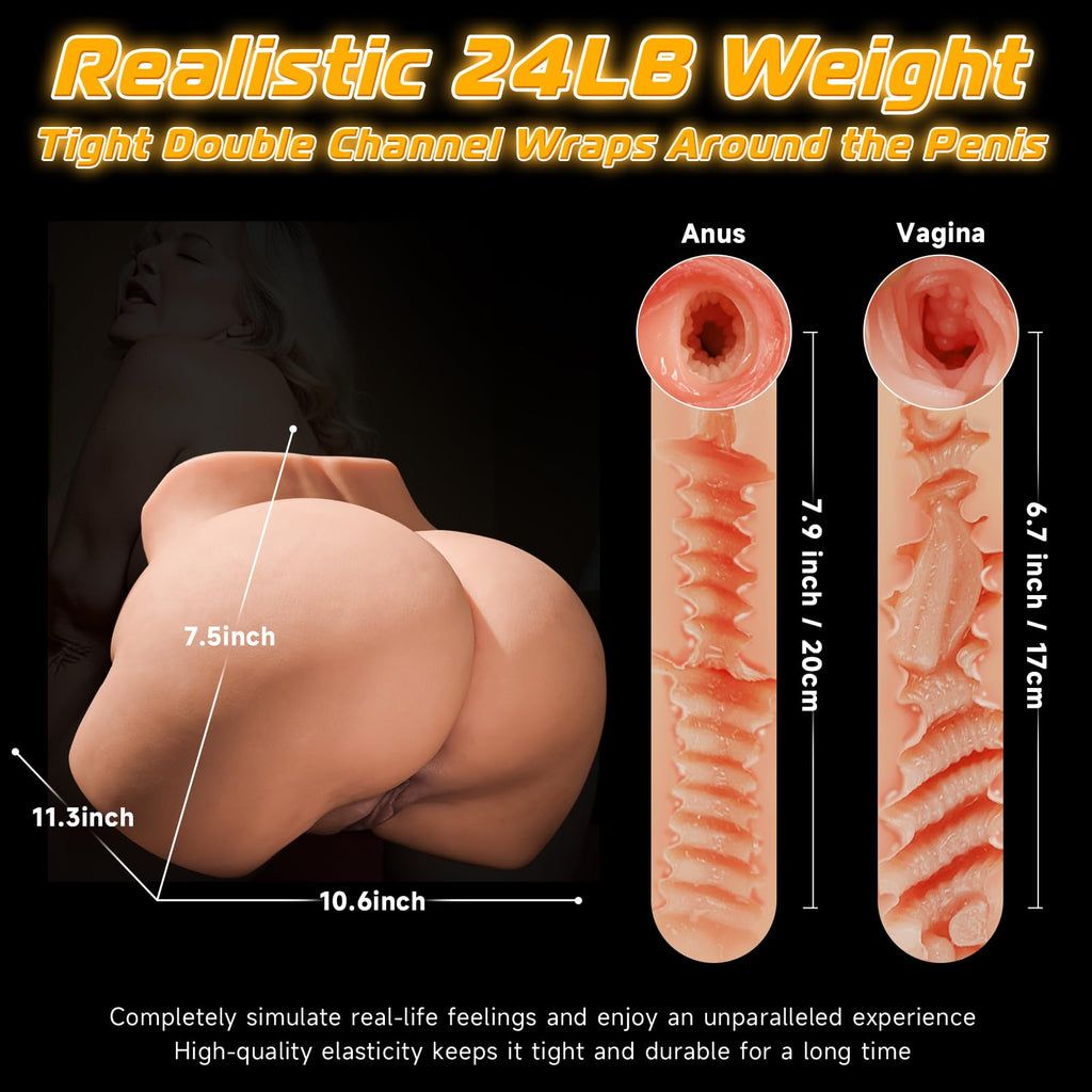 BIG SHOCKED 25LB Mature Style Life Size Sex Doll Torso for Men Realistic Skin Texture Soft Female Big Ass & Pussy, Male Adult Se