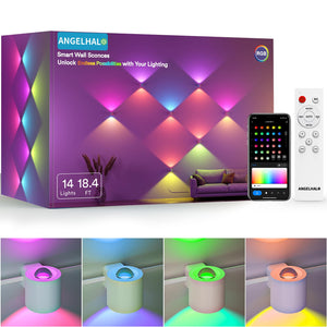 Angelhalo Smart Wall Sconces, Music Sync Indoor Double-Headed Wall Lights, Works With Alexa, Multicolor Led Wall Light For Home