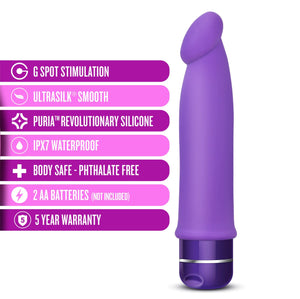 Blush Purity - 7.5 Inch Platinum Cured Puria Silicone G Spot Vibrator Dildo - Enveloped in Satin Smooth Ultrasilk - Powerful, No