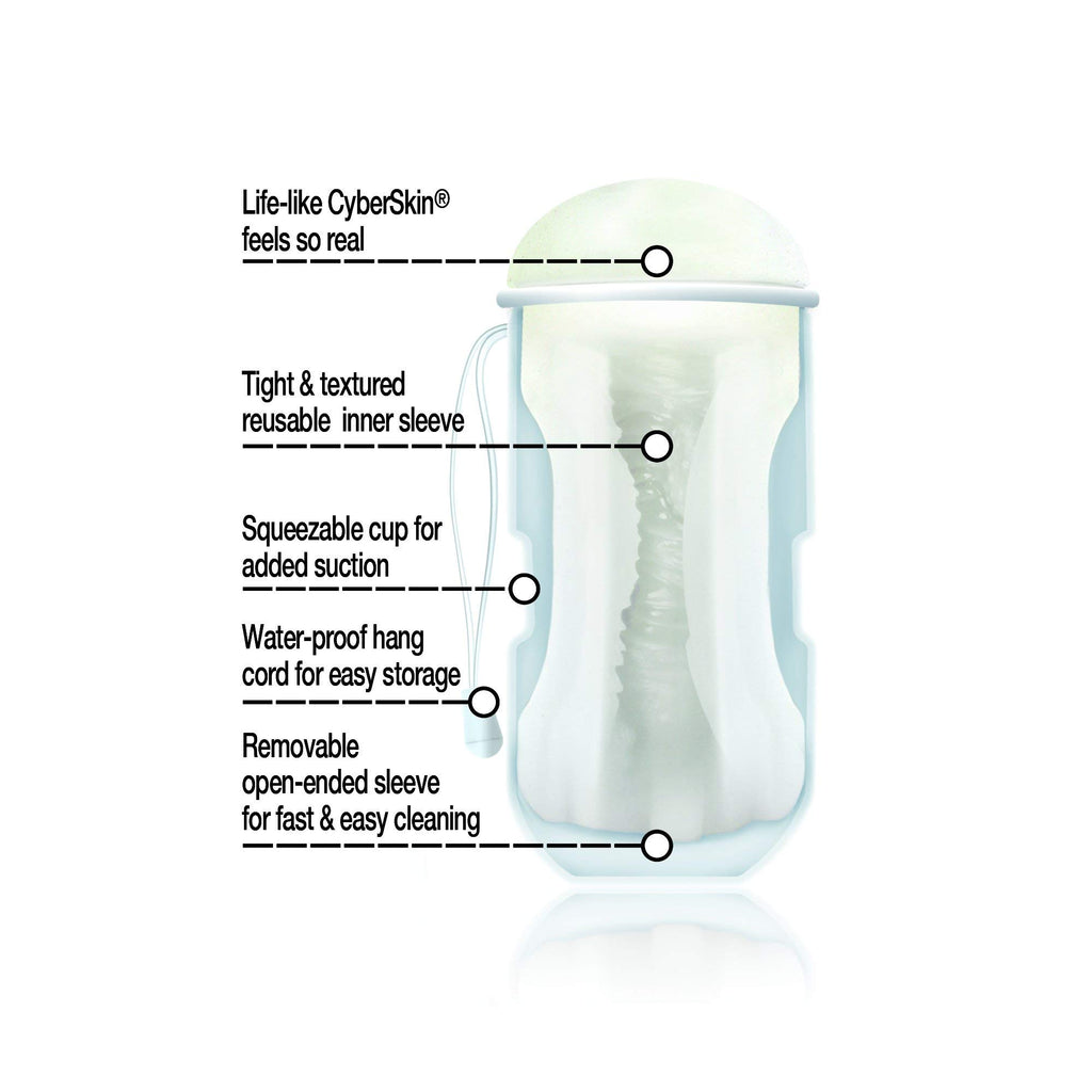 Cyberskin Vulcan Mouth Stroker With Cooling Glide Male Masturbator Cup Sex Toy With Removable Vibration Bullet  Frost  01 Pound