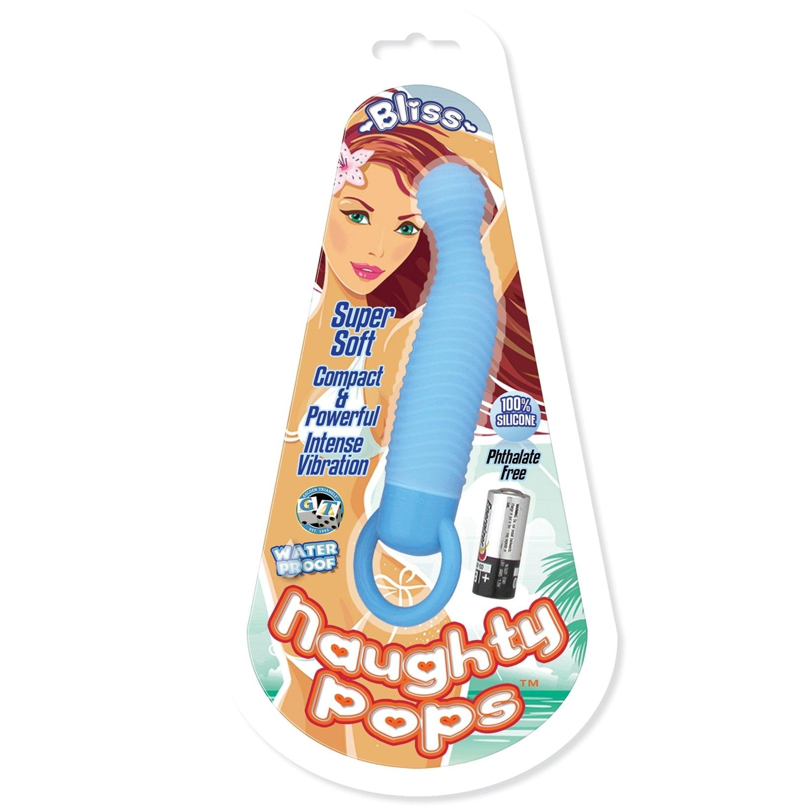 Naughty Pops Bliss Ribbed Vibrator 100% Silicone Waterproof, Blue