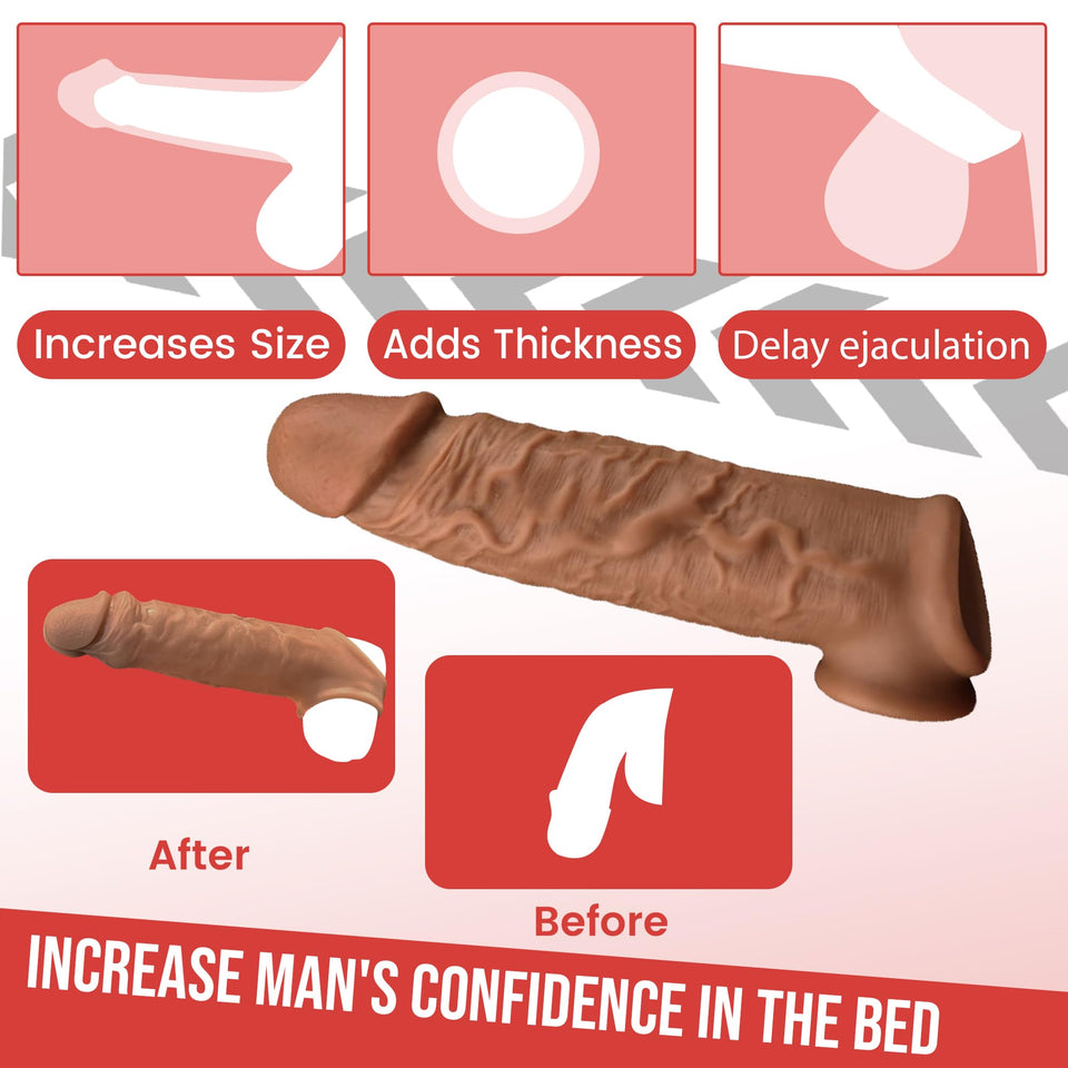 Penis Sleeve Extender Cock Sleeve Extension Sheath Silicone Penis Ring Enlarge Thicken Reusable Realistic Condom Enlarger Male S