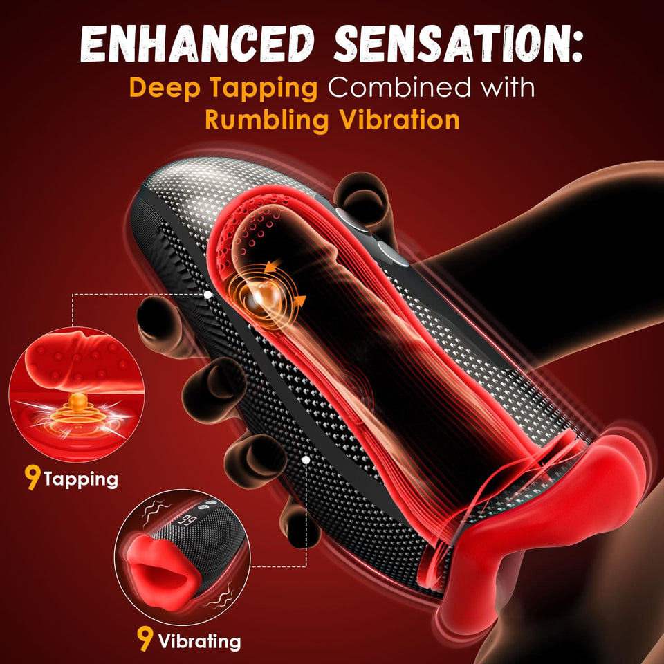 Male Sex Toys for Men - Male Masturbator Deep Throat-Mouth 360 Wrapped 9 Tapping & Vibrating Male Vibrator Penis Pump APP Contro
