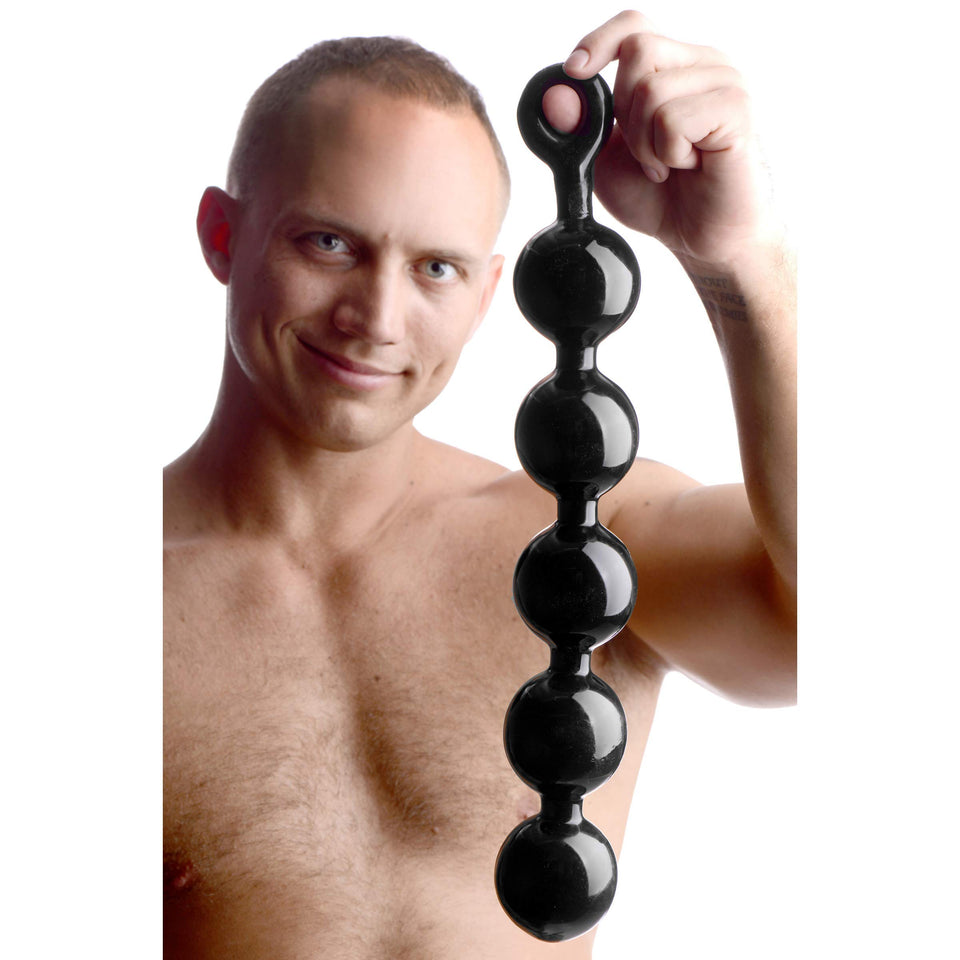 Master Series Black Baller Anal Beads Dildo, Long Black Adult Toys for Men, Women, and Couples, with Pull Ring, Easy to Clean an