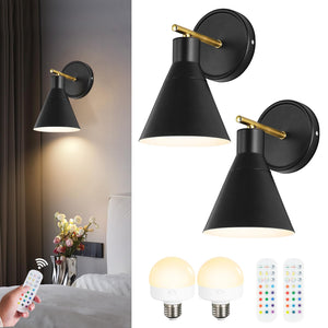 Bailoch Black Rechargeable Batttery Operated Wall Sconces Set Of 2, Wireless Battery Powered Non Hardwired Wall Lights, 300Lm Di