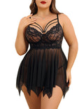Avidlove Valentines Lingerie for Women Plus Size Lace Babydoll Open Front Sleepwear Sexy Nighty Chemsies (Black, XX-Large)