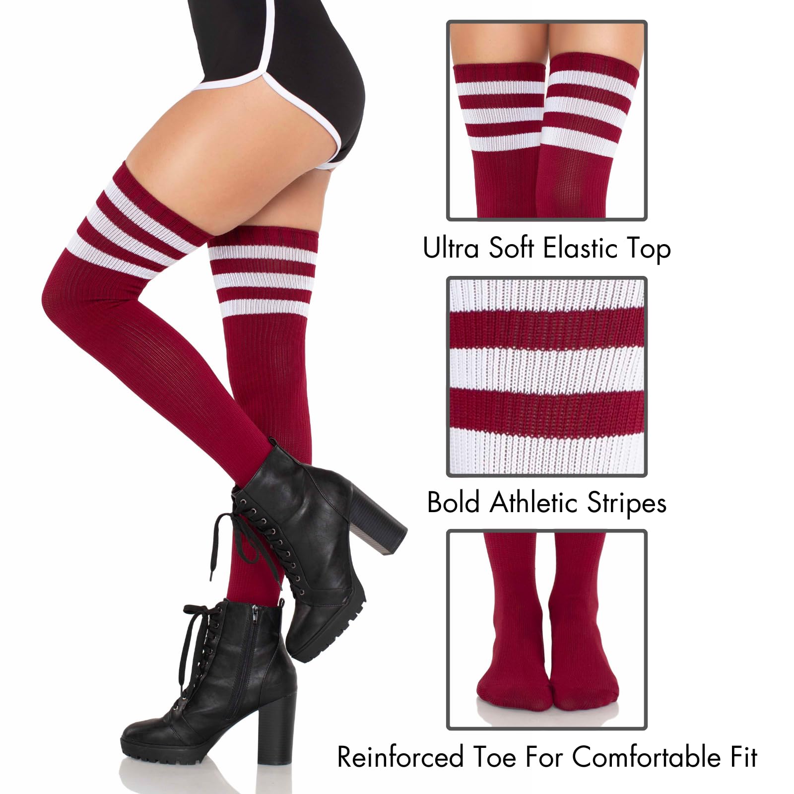 Athlete Thigh Hi W/ 3 Stripe Top O/S Burgundy