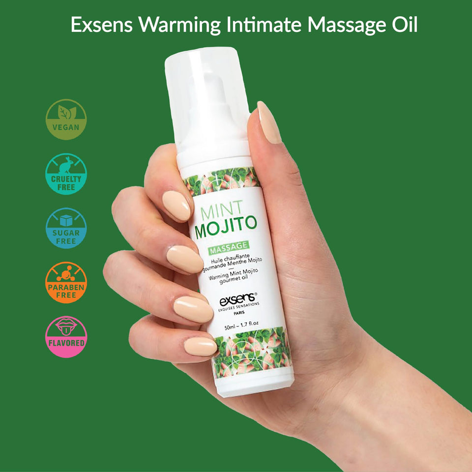 Exsens Hot Vanilla Warming Massage Oil, All Natural, Paraben-Free Formula For Men, Women, And Couples, Edible And Body Safe, 1.7