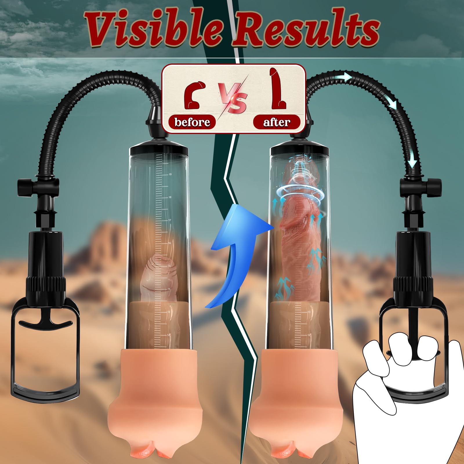Penis Pump with Realistic Mouth,Quilloria Manual Vacuum Penis Extender Male Masturbator,Sex Toys Sexual Stimulation Device for E