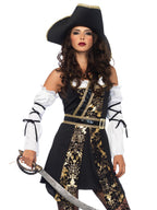 4Pc.Black Sea Buccaneer,Dress,Sleeves W/Wrap,Belt,Hat Large Black/Gold