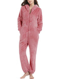 Flygo Womens Onesies Pajamas One Piece Hooded Adult Pajamas Winter Fuzzy Sleepwear(Pink-L)