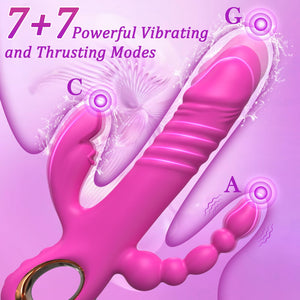 Thrusting Dildo Vibrator Sex Toys for Women, G Spot Anal Rabbit Vibrators Adult Sex Toys with 7 Powerful Speeds & 7 Vibrating Mo