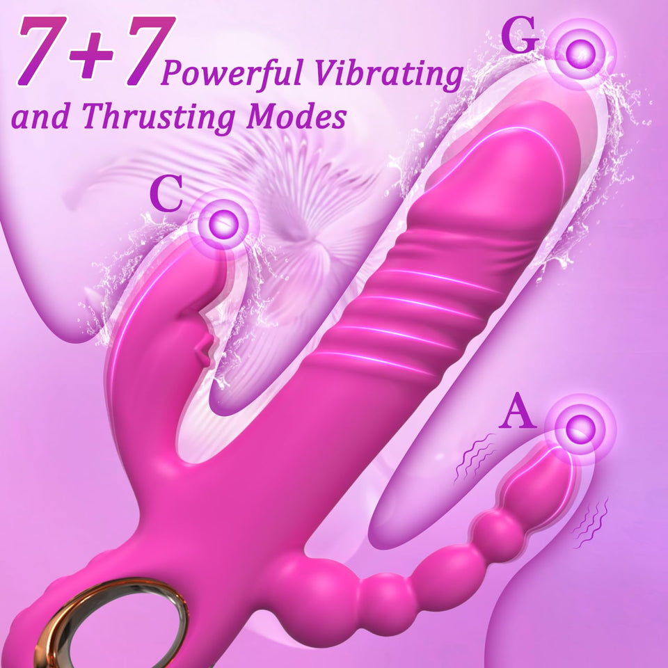 Thrusting Dildo Vibrator Sex Toys for Women, G Spot Anal Rabbit Vibrators Adult Sex Toys with 7 Powerful Speeds & 7 Vibrating Mo