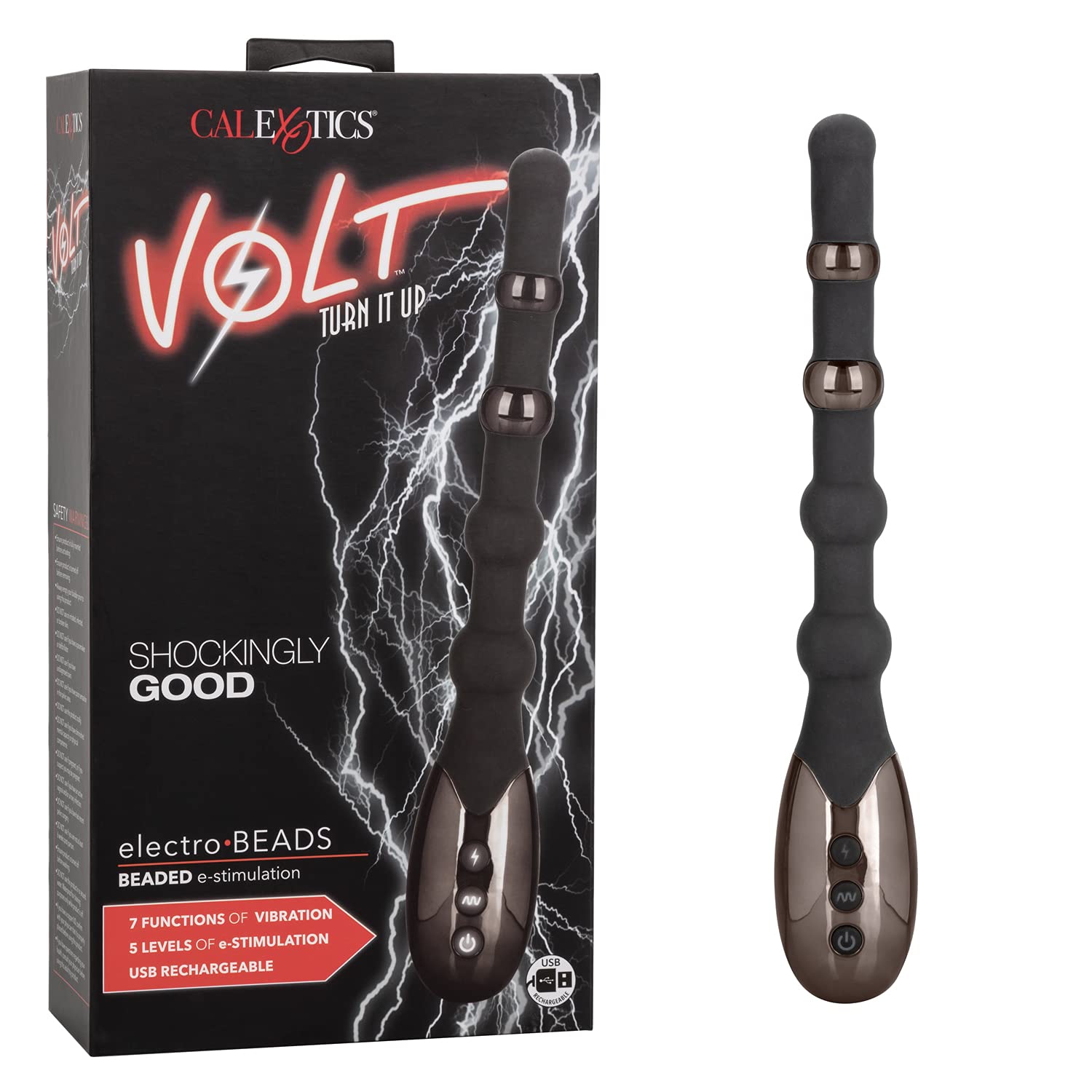 CalExotics Volt Electro-Beads Vibrating Anal Plug, 7-Function Beaded Butt Vibrator SE-4310-50-3