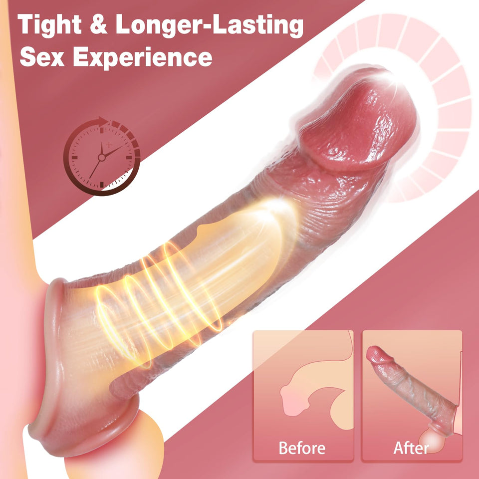 Sex Toys Vibrator Penis Sleeve - Male Sex Toys for Men Penis Extender Dildo Vibrating Cock Ring Sleeve 10 Mode Remote Control, A