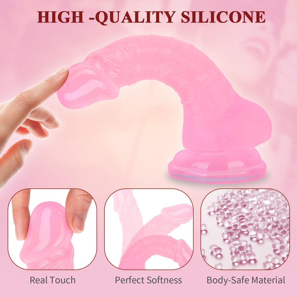 7.5 '' Realistic Big Dildo,Flexible Penis with Curved Shaft and Balls for Vaginal G-spot and Anal Play, Body-Safe Material Silic