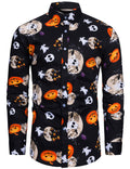 fohemr Mens Funny Halloween Shirt Ugly Pumpkin Skull Print Long Sleeve Casual Button Down Party Shirts Adult Costume Black Small