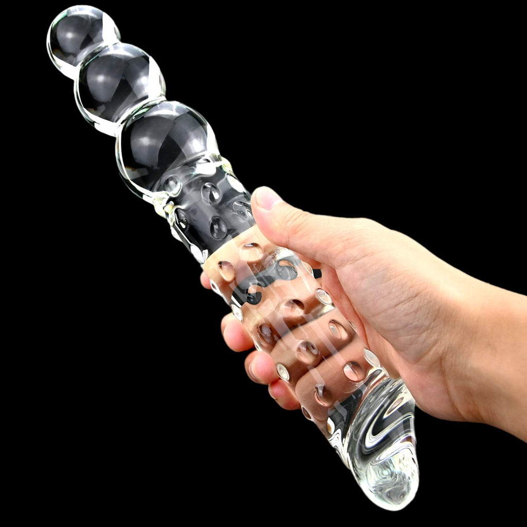 Glass Realistic Dildo, 11.6 Inch G-Spot Penis Double-Ended Dong With 3 Balls Vivid Glans And Bumps, Big And Thick Cock Anal Butt Plug Anal Beads For Men Women