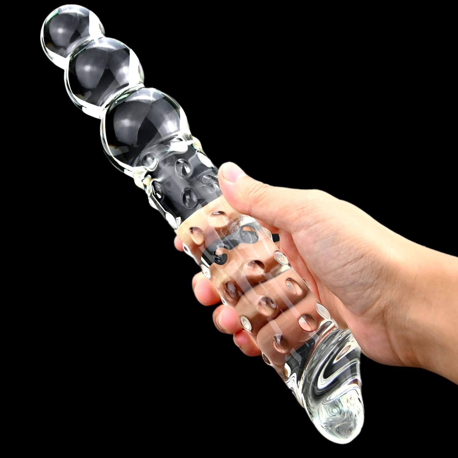 Glass Realistic Dildo, 11.6 Inch G-Spot Penis Double-Ended Dong With 3 Balls Vivid Glans And Bumps, Big And Thick Cock Anal Butt Plug Anal Beads For Men Women