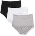 Warners Womens Blissful Benefits Breathable Moisture-Wicking Microfiber Brief RS4963W, Black/White/Platinum, 3XL