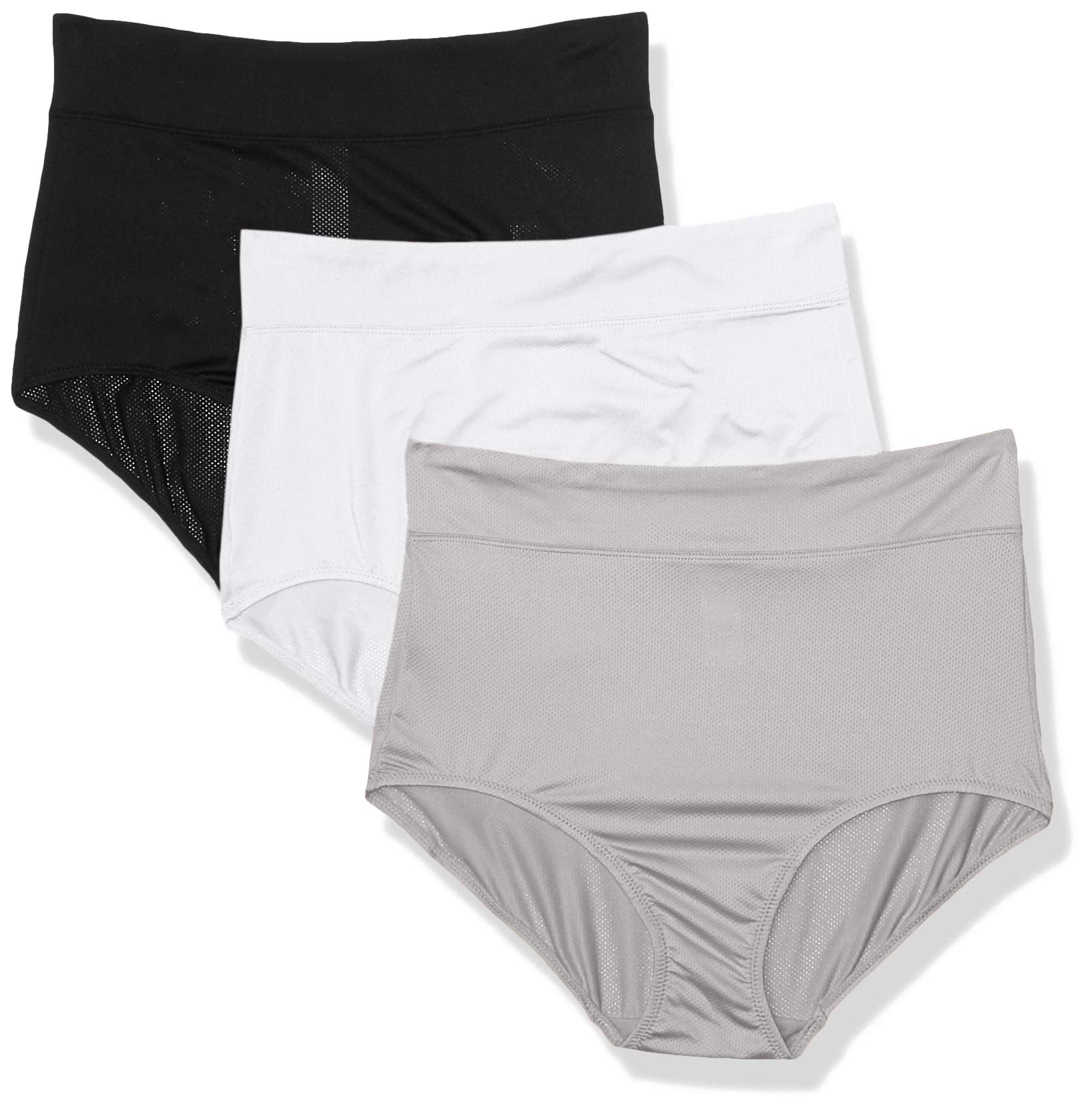 Warners Womens Blissful Benefits Breathable Moisture-Wicking Microfiber Brief RS4963W, Black/White/Platinum, 3XL