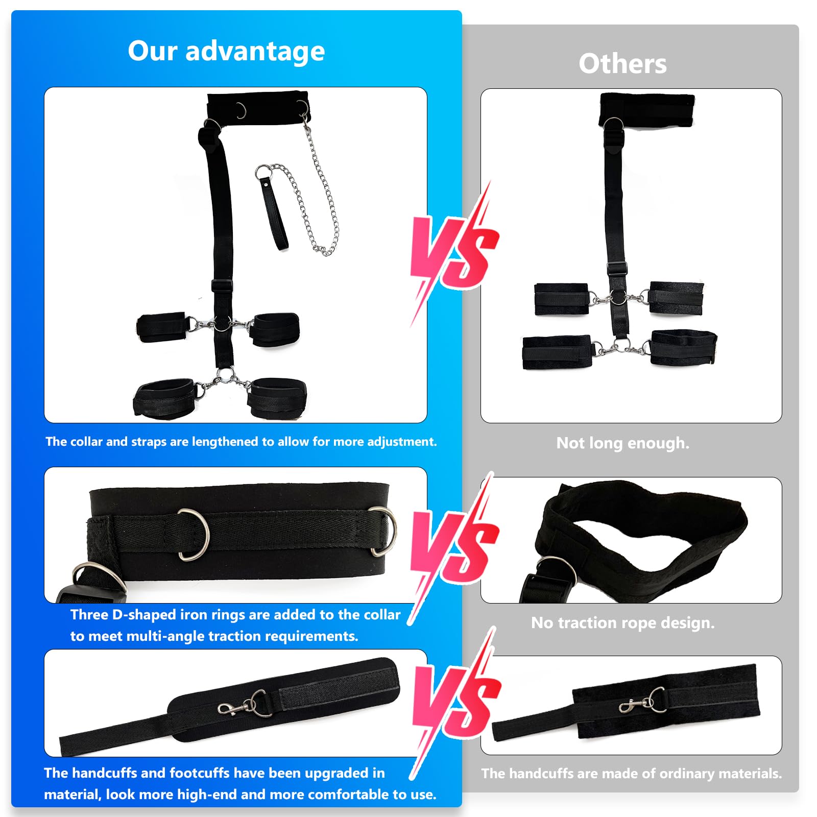 BDSM Bondage Toys Kit, Neck to Wrist Restraints Set, Bondage Gear & Accessories Adult Toys, Adjustable Neck to Wrist Bondage Res