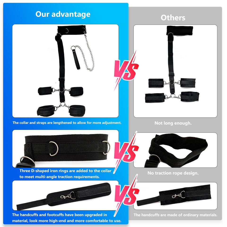 BDSM Bondage Toys Kit, Neck to Wrist Restraints Set, Bondage Gear & Accessories Adult Toys, Adjustable Neck to Wrist Bondage Res