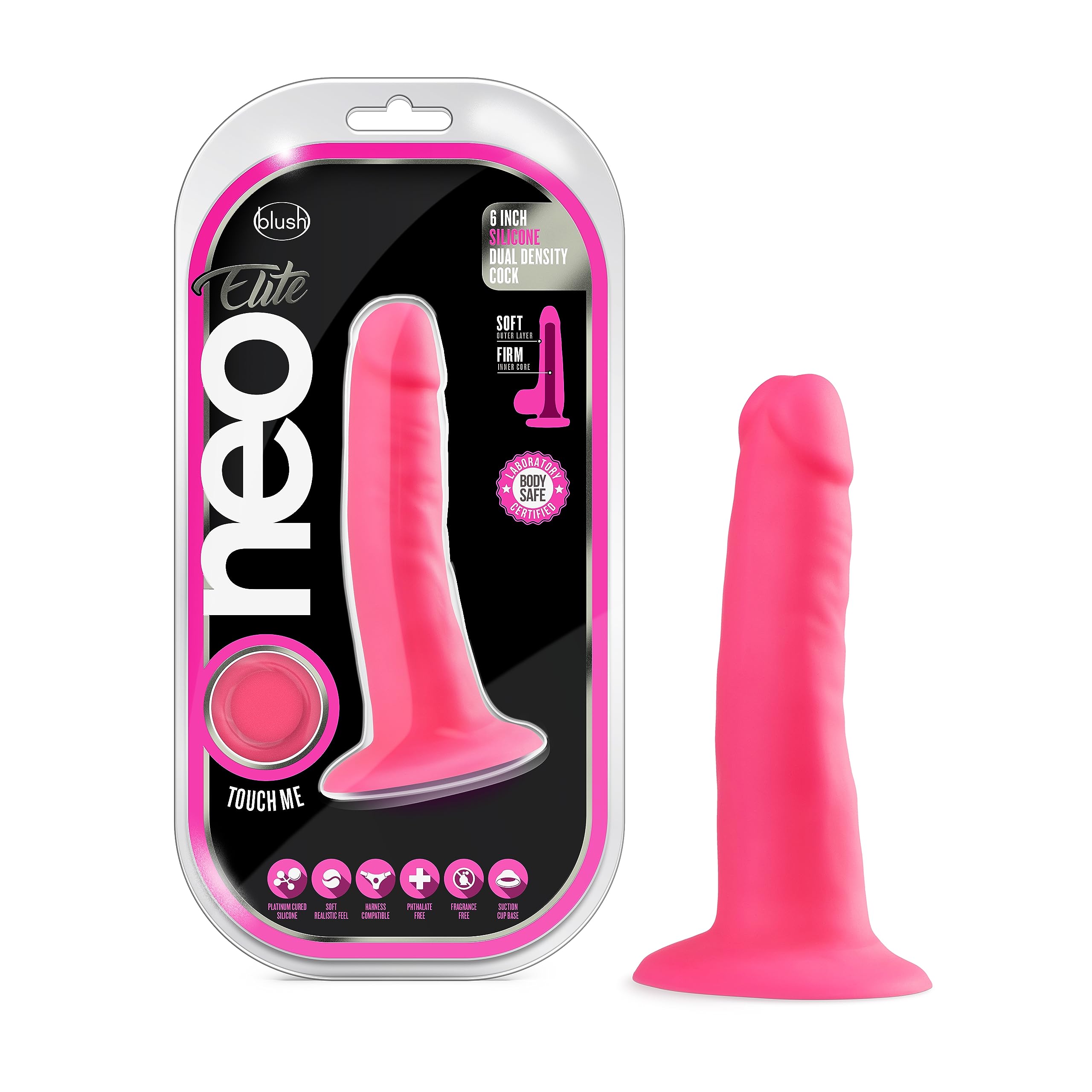 Blush 5.5 Neo Elite Realistic Silicone Dildo, Ultrasilk SensaFeel Lifelike Slim Cock, Suction Cup, Harness Compatible, Vagina, A