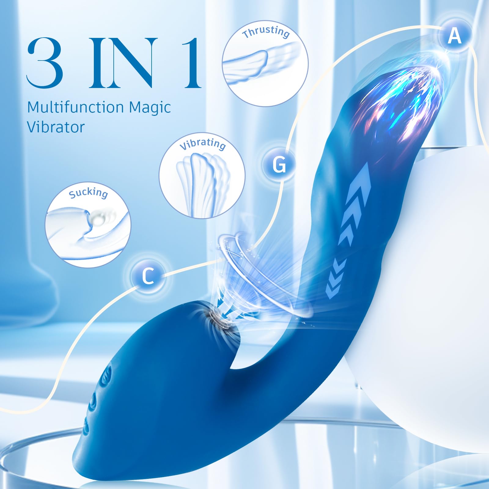Adult Sex Toy Vibrator Dildo - QUZAR 3IN1 G Spot Clitoris Stimulator with 7 Thrusting + 10 Vibration + 10 Suction, Adult Nipple
