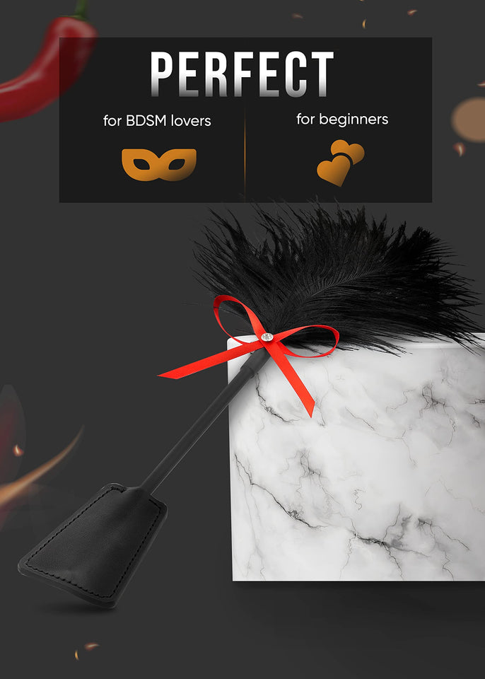 MALINERO Black BDSM Flogger Feather Crop & Spanking Paddle Set Adult Play Collection floggers and Paddles and Whips Sex