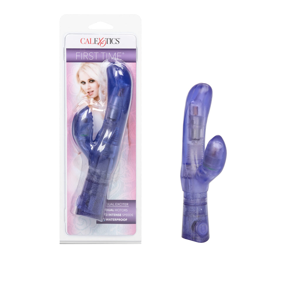 Calexotics First Time Dual Exciter - 3-Speed Waterproof 2-In-1 Dual Motors G-Spot And Clitoral Vibrator Massager, Purple