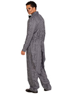 2 Pc Pinstriped Tux Jumpsuit, Includes One-Piece Button Front Jumpsuit And Bow Tie.