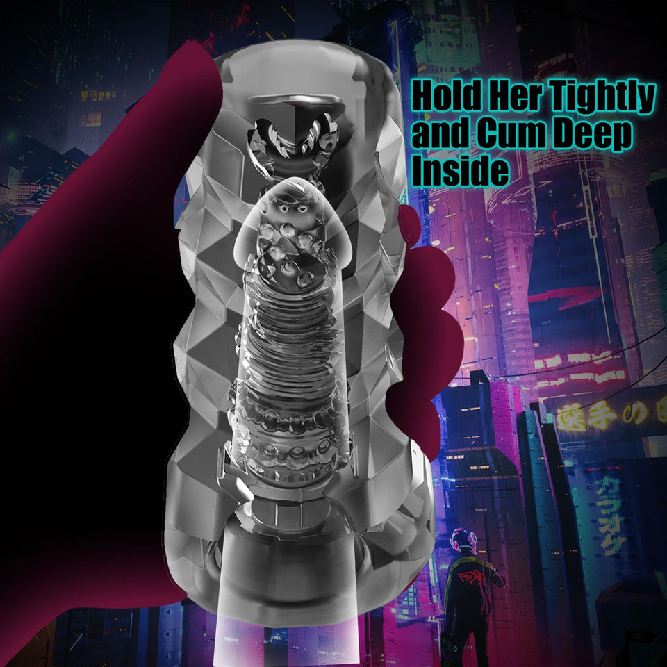Male Masturbator Sex Toys - Transparent Pocket Pussy Stroker, TPE Male Masturbation Sleeve with 3D Textured, Penis Training Blow