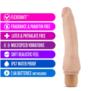 Blush Novelties Dr Skin Vibe 7 - Real Feel Realistic 8.5 Inch Long Vibrating Dildo - IPX7 Waterproof - Soft Body Safe Materials