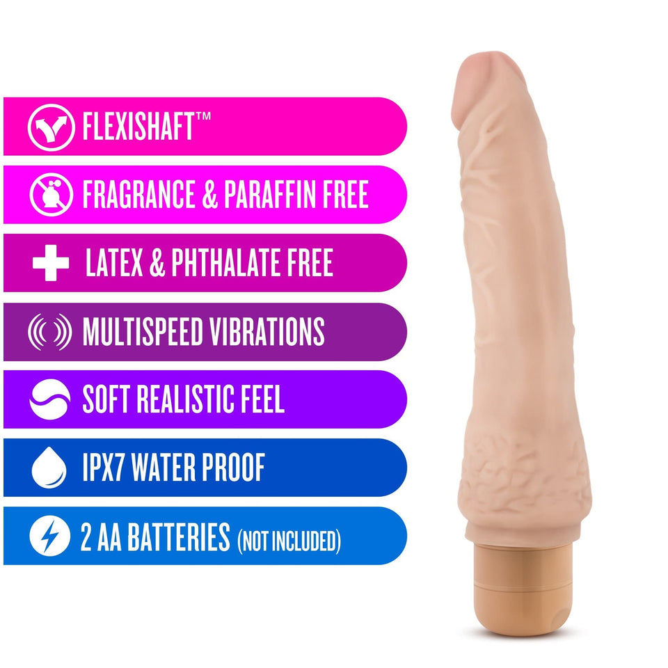 Blush Novelties Dr Skin Vibe 7 - Real Feel Realistic 8.5 Inch Long Vibrating Dildo - IPX7 Waterproof - Soft Body Safe Materials