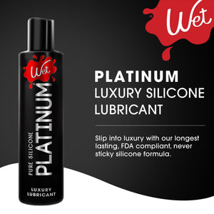 Wet Platinum Silicone Based Lube, 4.2 Oz Bottle, Ultra Long Lasting Premium Personal Luxury Lubricant, Men Women & Couples Condom Compatible Water Resistant Non Sticky Hypoallergenic Paraben Free
