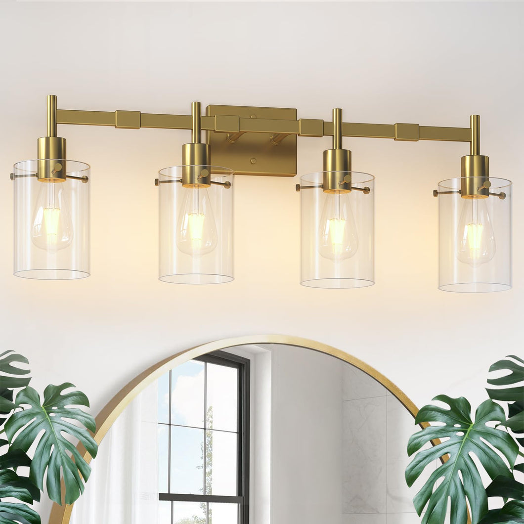 Aringceton 4-Light Vanity Light Bathroom Light Fixtures Over Mirror With Clear Glass Shade, Brushed Gold Modern Bathroom Wall Sc