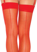 Leg Avenue Women'S Sheer Lace Top Thigh High Stockings With Backseam, Red, One Size