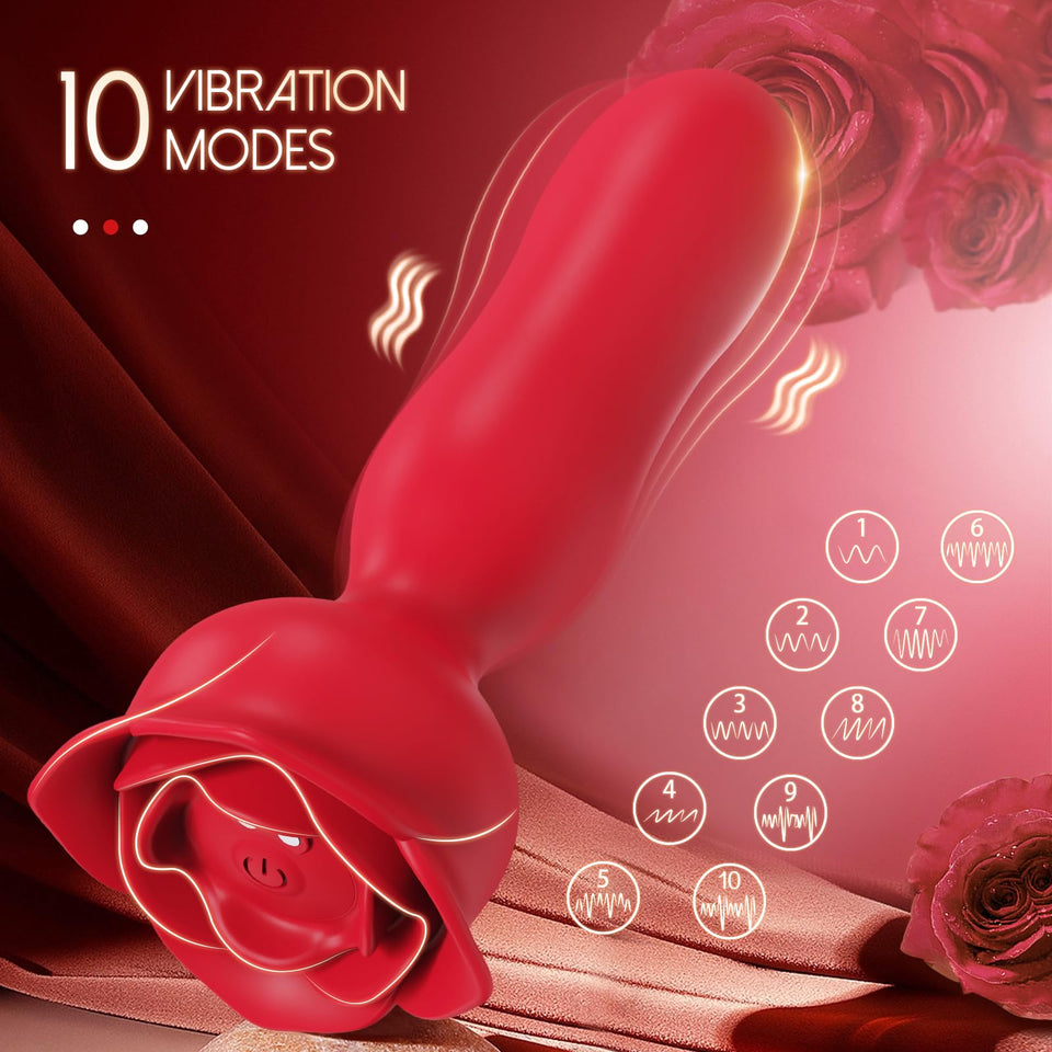 Rose Anal Vibrator Adult Sex Toy Anal Plug Vibrator, 10 Modes, Rechargeable Waterproof Remote Control Vibrating Stimulator Coupl