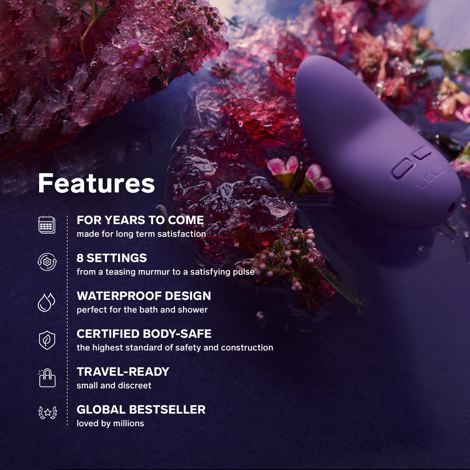 Lelo Lily 2 External Personal Massager For Women Lavender, Handheld Wireless Female Vibrator Vibrating Stimulation Small Vibrato