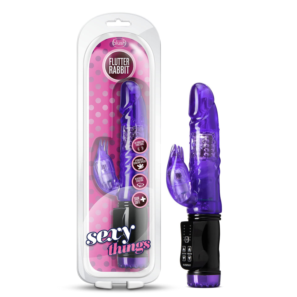 Blush Sexy Things Flutter Rabbit - Mini Rabbit Vibrator - 48 Function 3 Vibration Points - 2 Way Gyrating Shaft And Rotating Ple