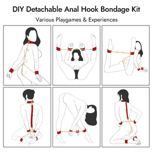 Anal Hook BDSM Sex Bondage - UTIMI Bed Restraint Kit with Adjustable Handcuffs Collar Ankle Cuffs Leather Furniture Restraint Se